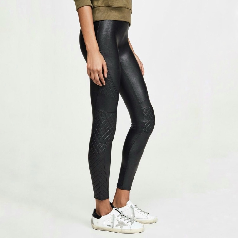 SPANX Faux Leather Quilted Legging Black High Waist Small